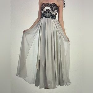 NariAnna Gray Black Lace Beaded Sequin Gown